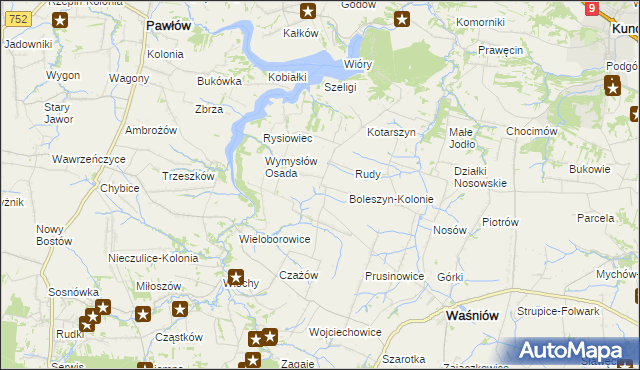 mapa Boleszyn gmina Waśniów, Boleszyn gmina Waśniów na mapie Targeo