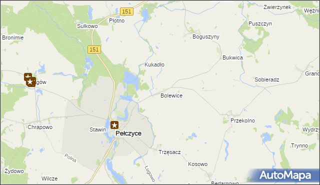 mapa Bolewice gmina Pełczyce, Bolewice gmina Pełczyce na mapie Targeo