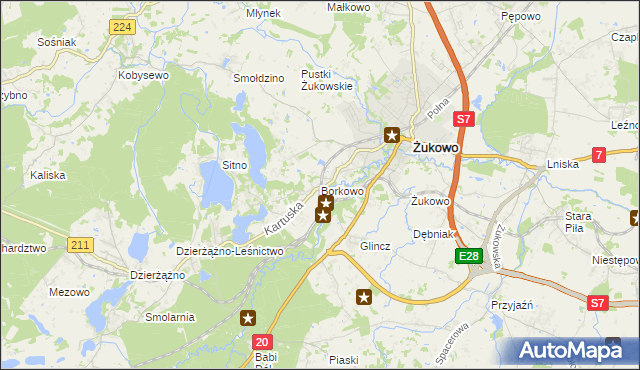 mapa Borkowo gmina Żukowo, Borkowo gmina Żukowo na mapie Targeo