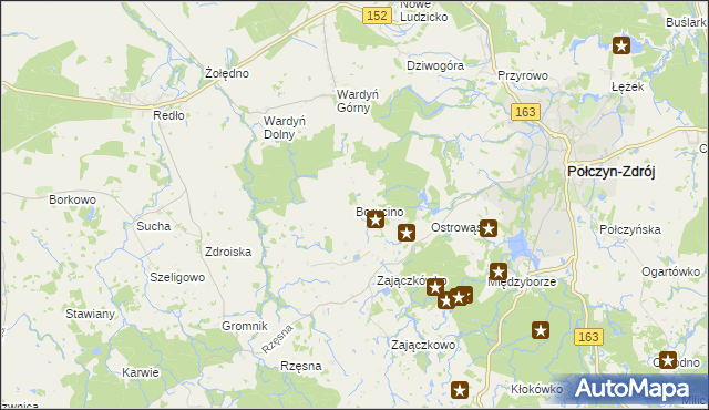 mapa Borucino gmina Połczyn-Zdrój, Borucino gmina Połczyn-Zdrój na mapie Targeo