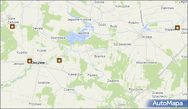 mapa Bramka gmina Kłoczew, Bramka gmina Kłoczew na mapie Targeo