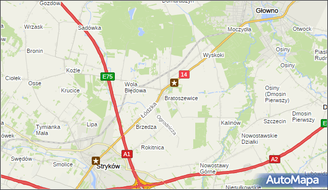 mapa Bratoszewice, Bratoszewice na mapie Targeo