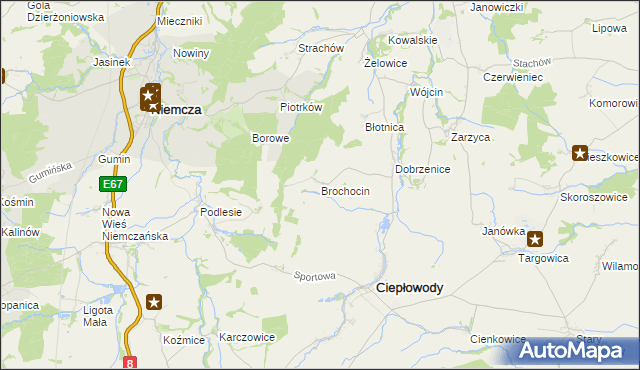 mapa Brochocin gmina Ciepłowody, Brochocin gmina Ciepłowody na mapie Targeo