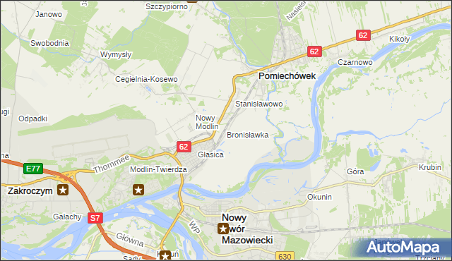 mapa Bronisławka gmina Pomiechówek, Bronisławka gmina Pomiechówek na mapie Targeo