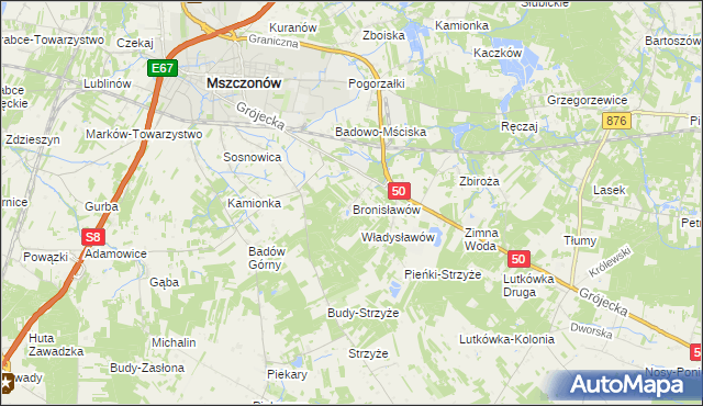 mapa Bronisławów gmina Mszczonów, Bronisławów gmina Mszczonów na mapie Targeo