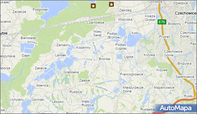 mapa Bronów gmina Czechowice-Dziedzice, Bronów gmina Czechowice-Dziedzice na mapie Targeo