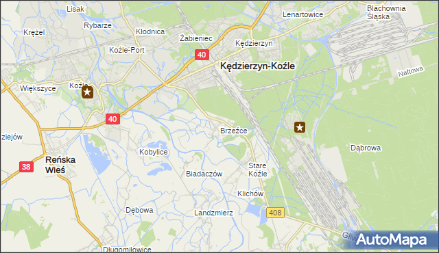 mapa Brzeźce gmina Bierawa, Brzeźce gmina Bierawa na mapie Targeo