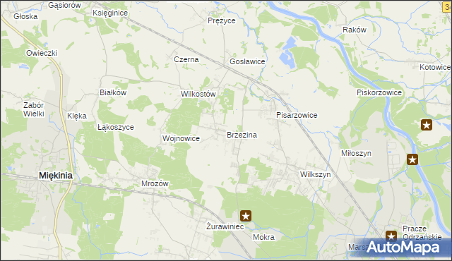 mapa Brzezina gmina Miękinia, Brzezina gmina Miękinia na mapie Targeo