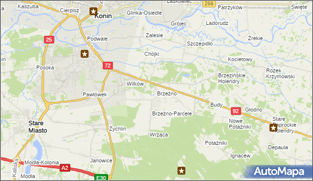 mapa Brzeźno gmina Krzymów, Brzeźno gmina Krzymów na mapie Targeo