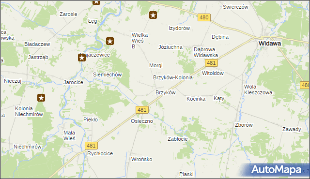 mapa Brzyków gmina Widawa, Brzyków gmina Widawa na mapie Targeo
