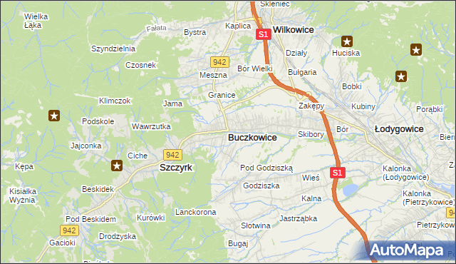 mapa Buczkowice, Buczkowice na mapie Targeo