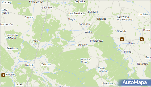 mapa Budzisław gmina Słupia Konecka, Budzisław gmina Słupia Konecka na mapie Targeo