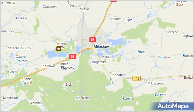 mapa Bugaj gmina Miłosław, Bugaj gmina Miłosław na mapie Targeo