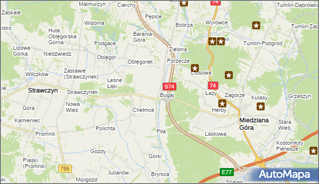 mapa Bugaj gmina Strawczyn, Bugaj gmina Strawczyn na mapie Targeo