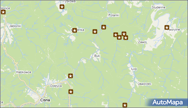 mapa Buk gmina Cisna, Buk gmina Cisna na mapie Targeo