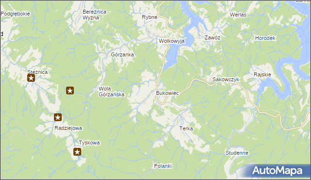 mapa Bukowiec gmina Solina, Bukowiec gmina Solina na mapie Targeo