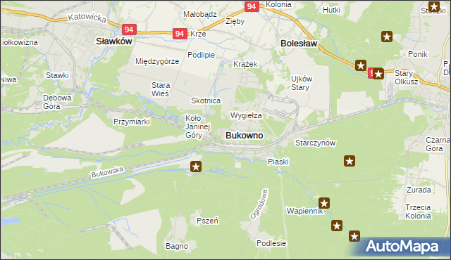 mapa Bukowno powiat olkuski, Bukowno powiat olkuski na mapie Targeo