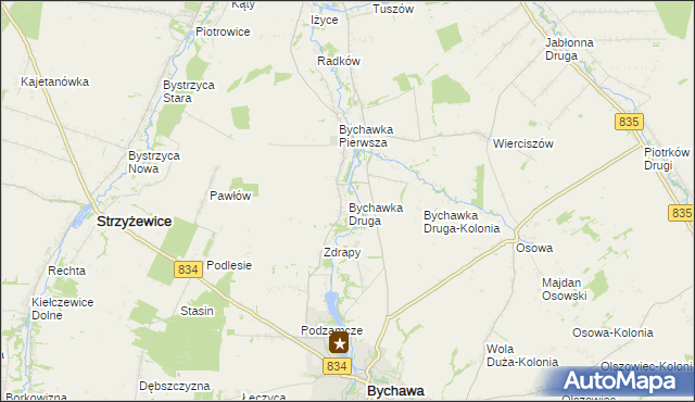 mapa Bychawka Druga, Bychawka Druga na mapie Targeo