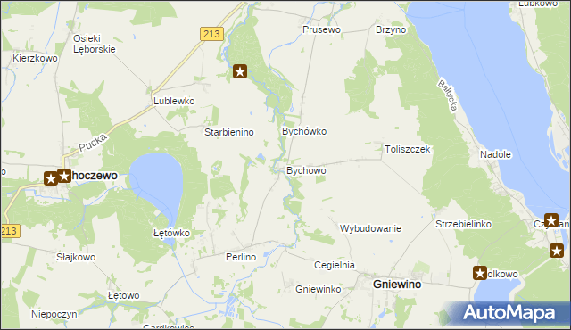 mapa Bychowo gmina Gniewino, Bychowo gmina Gniewino na mapie Targeo
