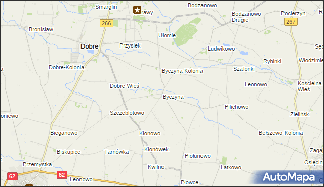 mapa Byczyna gmina Dobre, Byczyna gmina Dobre na mapie Targeo