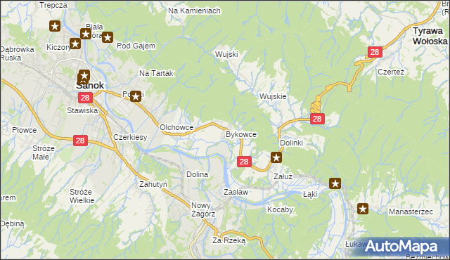 mapa Bykowce, Bykowce na mapie Targeo