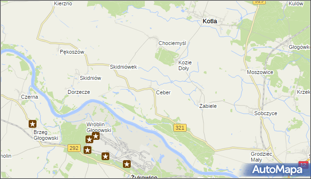 mapa Ceber gmina Kotla, Ceber gmina Kotla na mapie Targeo