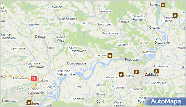 mapa Charzewice, Charzewice na mapie Targeo