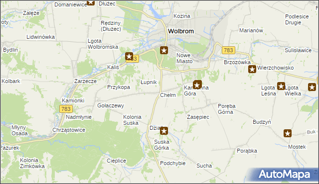 mapa Chełm gmina Wolbrom, Chełm gmina Wolbrom na mapie Targeo