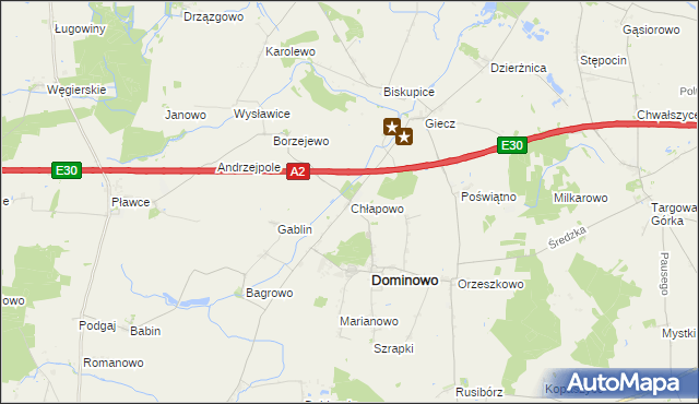 mapa Chłapowo gmina Dominowo, Chłapowo gmina Dominowo na mapie Targeo