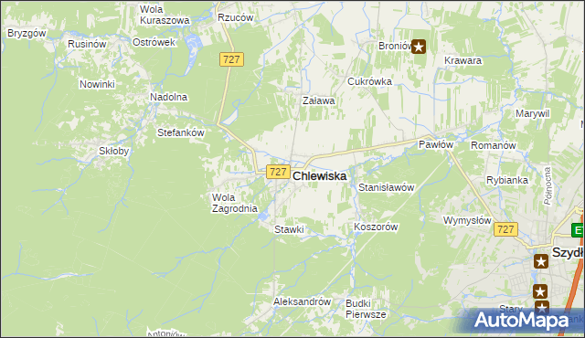 mapa Chlewiska powiat szydłowiecki, Chlewiska powiat szydłowiecki na mapie Targeo
