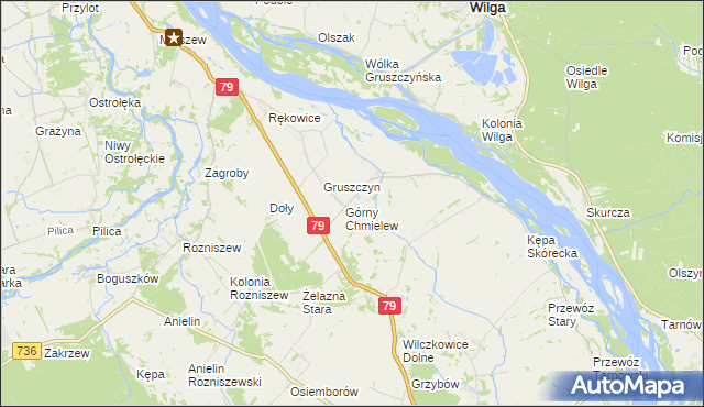 mapa Chmielew gmina Magnuszew, Chmielew gmina Magnuszew na mapie Targeo