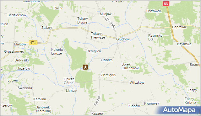 mapa Chocim gmina Kawęczyn, Chocim gmina Kawęczyn na mapie Targeo