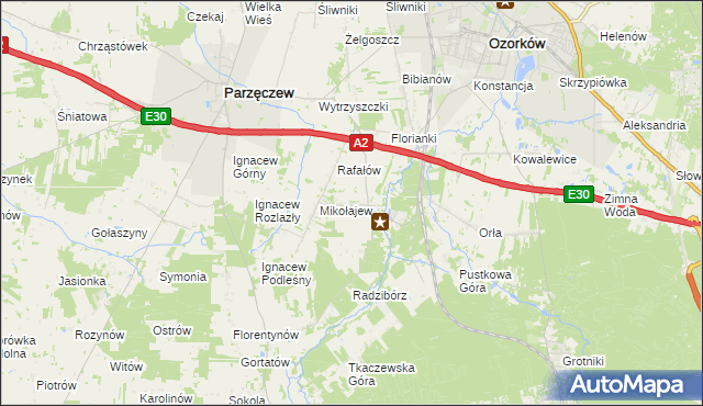 mapa Chociszew gmina Parzęczew, Chociszew gmina Parzęczew na mapie Targeo