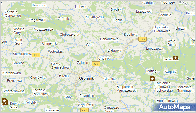 mapa Chojnik gmina Gromnik, Chojnik gmina Gromnik na mapie Targeo