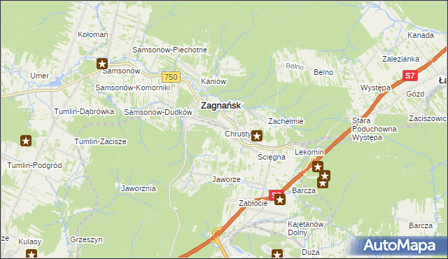 mapa Chrusty gmina Zagnańsk, Chrusty gmina Zagnańsk na mapie Targeo