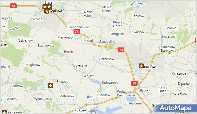 mapa Chrzanów gmina Pacanów, Chrzanów gmina Pacanów na mapie Targeo