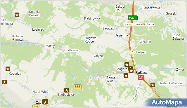 mapa Chyże gmina Bełżec, Chyże gmina Bełżec na mapie Targeo