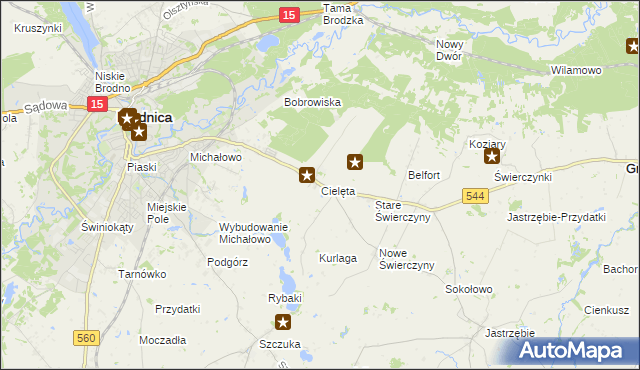 mapa Cielęta, Cielęta na mapie Targeo