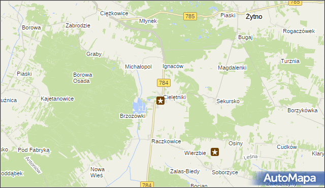 mapa Cielętniki gmina Dąbrowa Zielona, Cielętniki gmina Dąbrowa Zielona na mapie Targeo