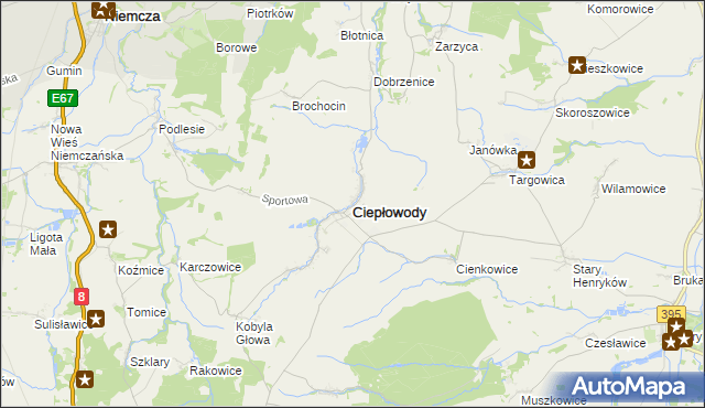 mapa Ciepłowody, Ciepłowody na mapie Targeo