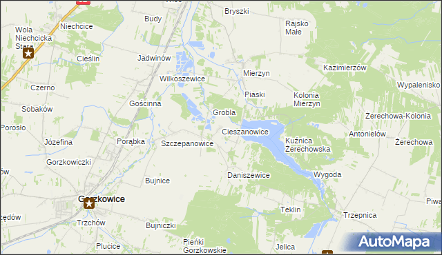 mapa Cieszanowice gmina Gorzkowice, Cieszanowice gmina Gorzkowice na mapie Targeo