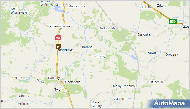 mapa Ciosny gmina Wiśniew, Ciosny gmina Wiśniew na mapie Targeo