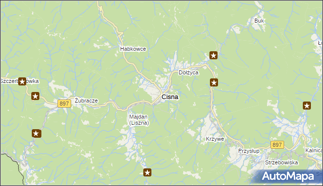 mapa Cisna, Cisna na mapie Targeo