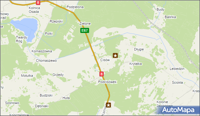 mapa Cisów gmina Sztabin, Cisów gmina Sztabin na mapie Targeo