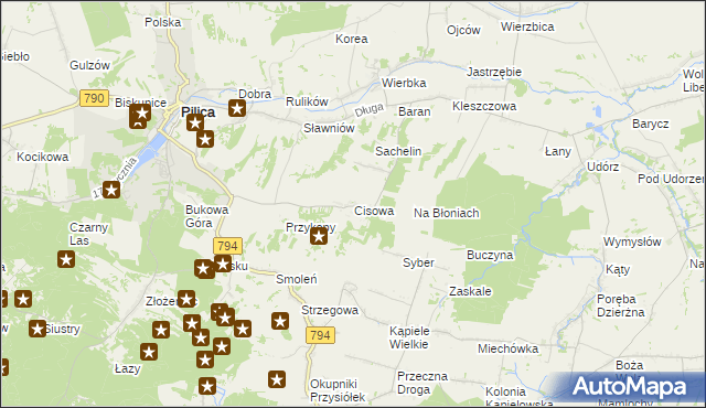 mapa Cisowa gmina Pilica, Cisowa gmina Pilica na mapie Targeo