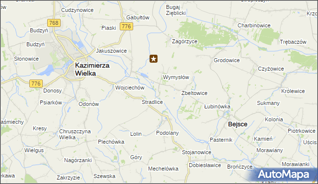 mapa Cło gmina Kazimierza Wielka, Cło gmina Kazimierza Wielka na mapie Targeo