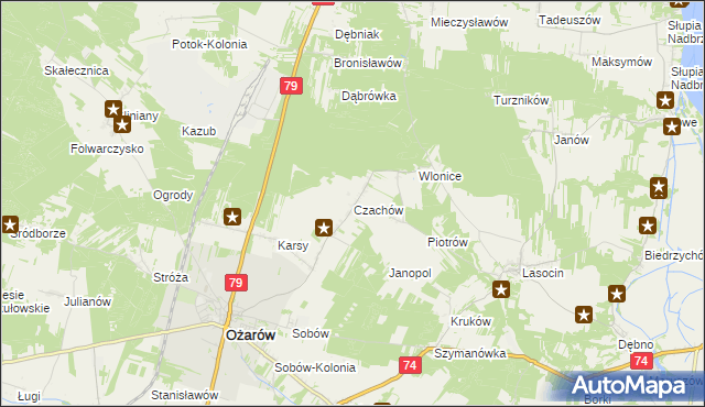 mapa Czachów gmina Ożarów, Czachów gmina Ożarów na mapie Targeo