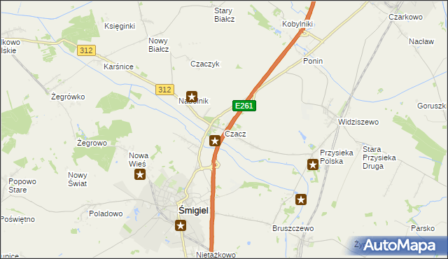 mapa Czacz gmina Śmigiel, Czacz gmina Śmigiel na mapie Targeo