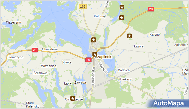 mapa Czaplinek powiat drawski, Czaplinek powiat drawski na mapie Targeo