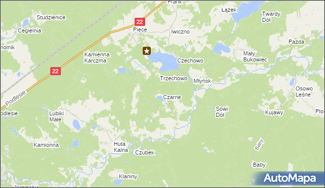 mapa Czarne gmina Kaliska, Czarne gmina Kaliska na mapie Targeo